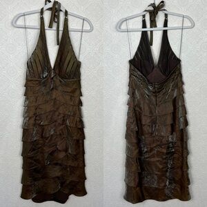 Vintage Cache Halter Dress Size 6 Y2K 90s Metallic Vneck Cocktail Formal‎ Event